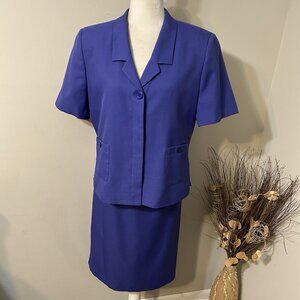Vtg STUDIO 205 Women 2pc Skirt Suit Set Purlple Short Sleeve Lined Pocket Sz 14